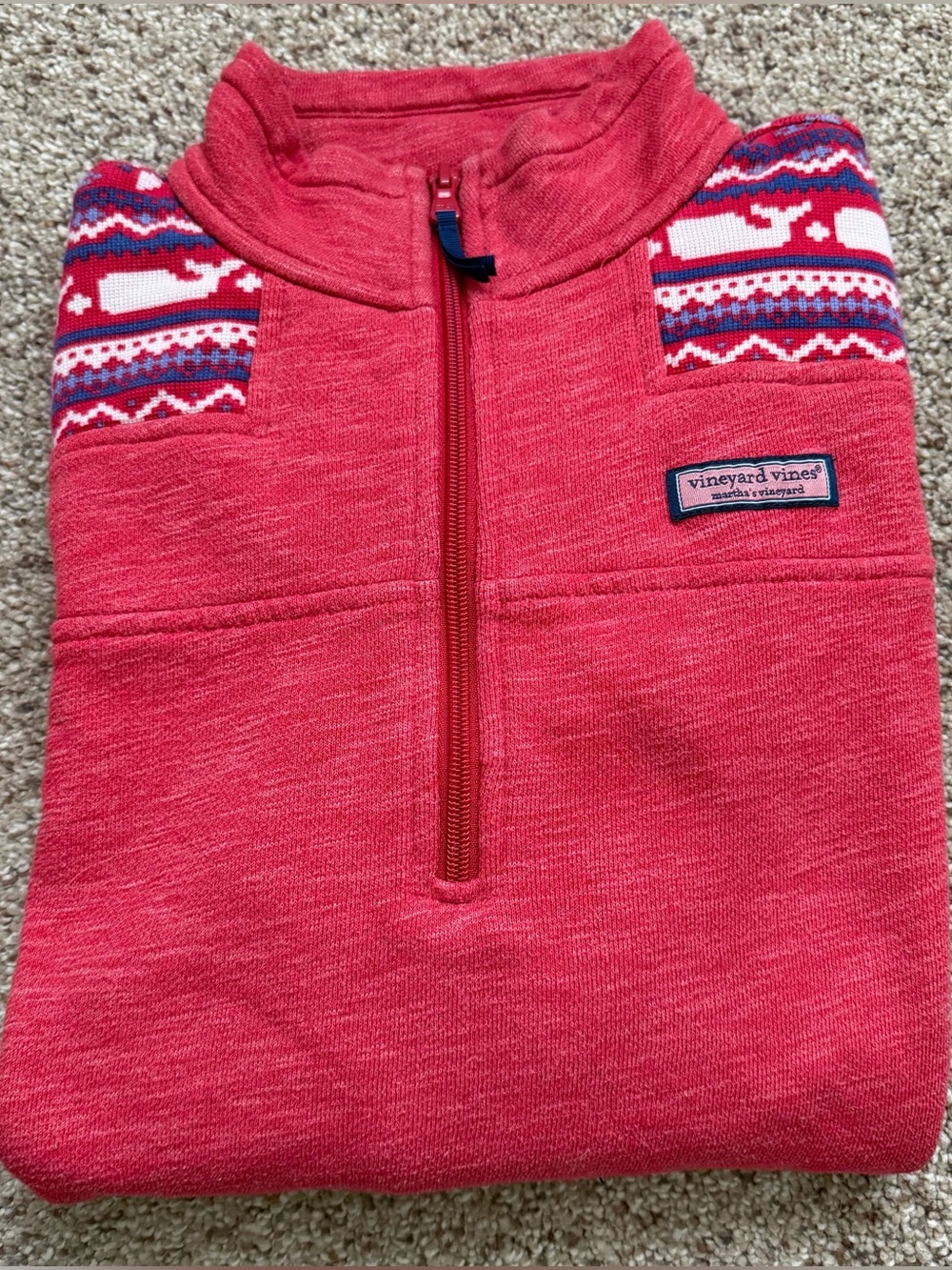 Vineyard Vines Womenβs Pink Whale Fair Isle Pullover